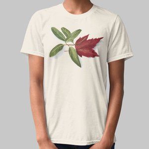 Maple Leaf VTG Fall Botanical Print Short Sleeve Graphic Tee T-shirt S M L XL